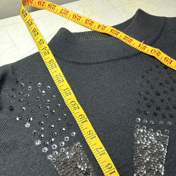 Vintage Crescendo Medium Pullover Wool Sweater Black Sequin David Rose Style - Picture 11 of 11